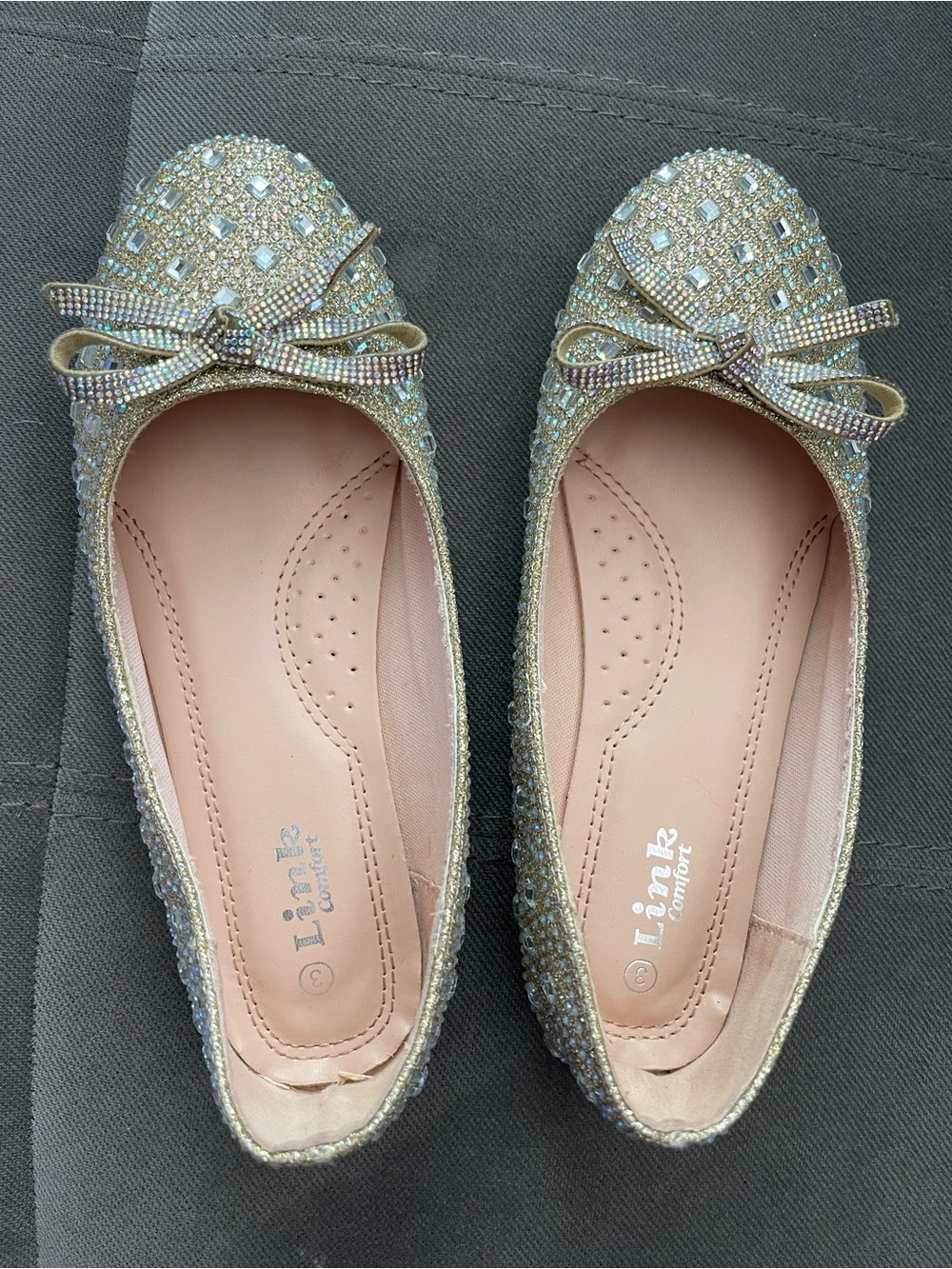 Gold Crystal Bow Ballet Flats - Women's